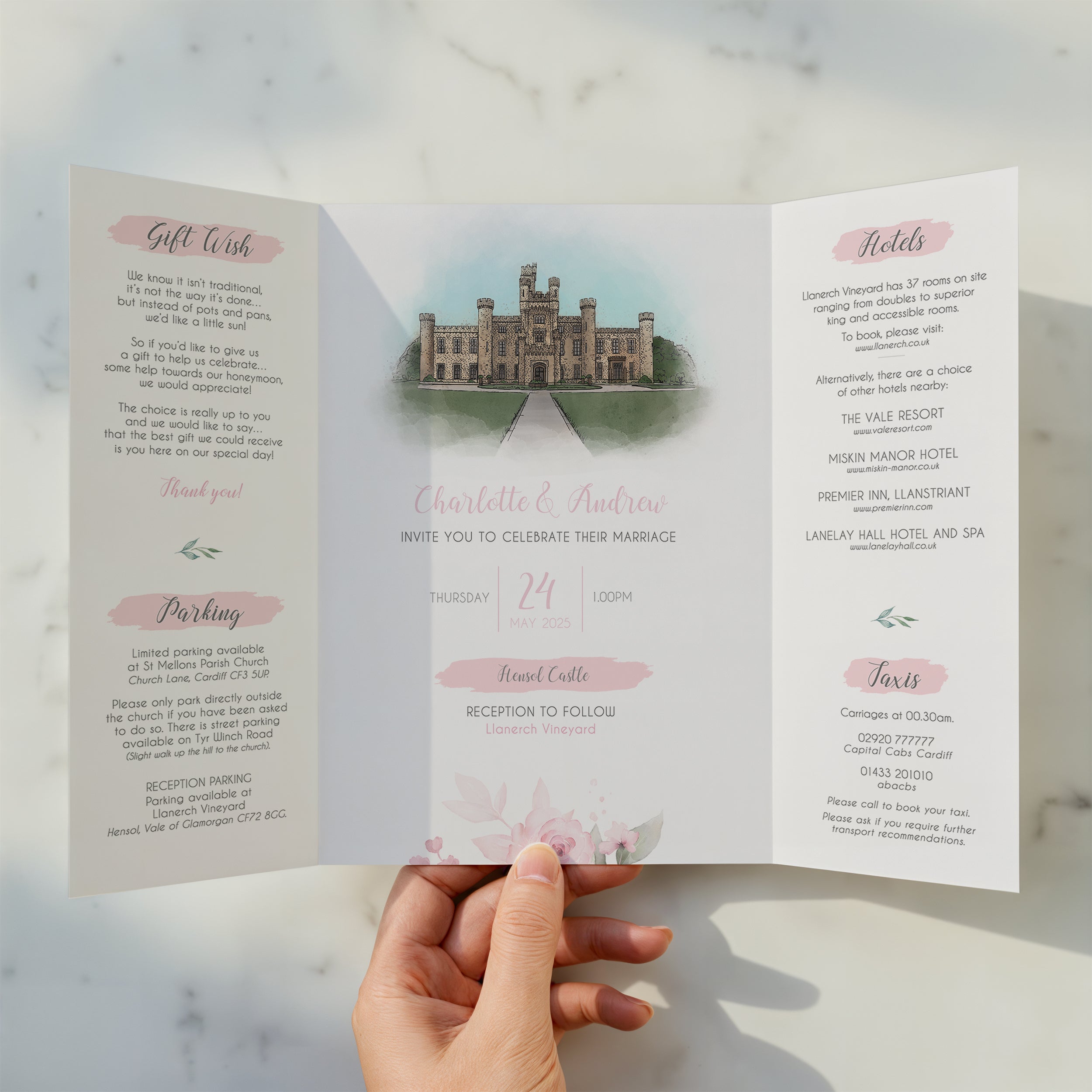 Pink Roses Illustrated Gatefold Wedding Invitation
