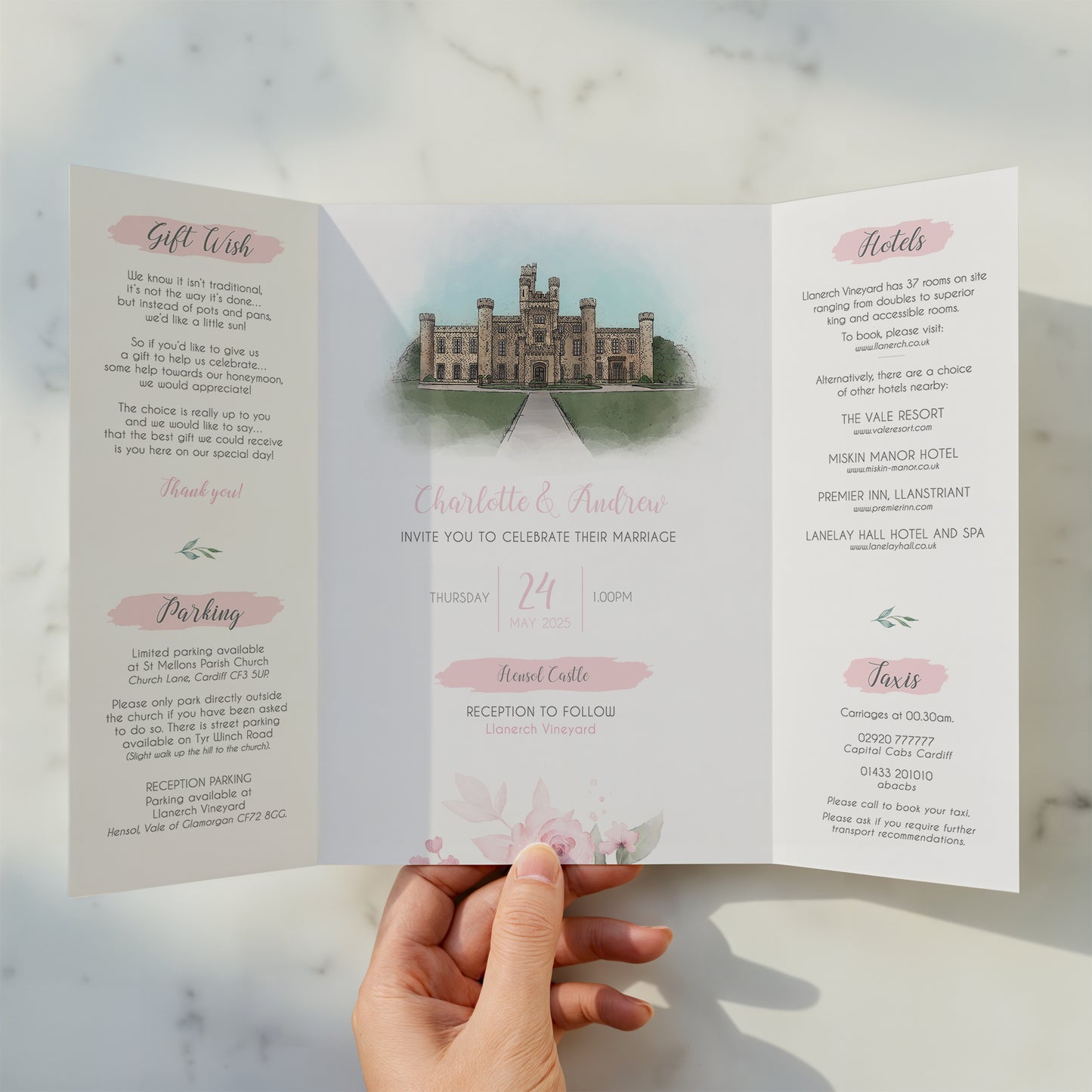Pink Roses Illustrated Gatefold Wedding Invitation
