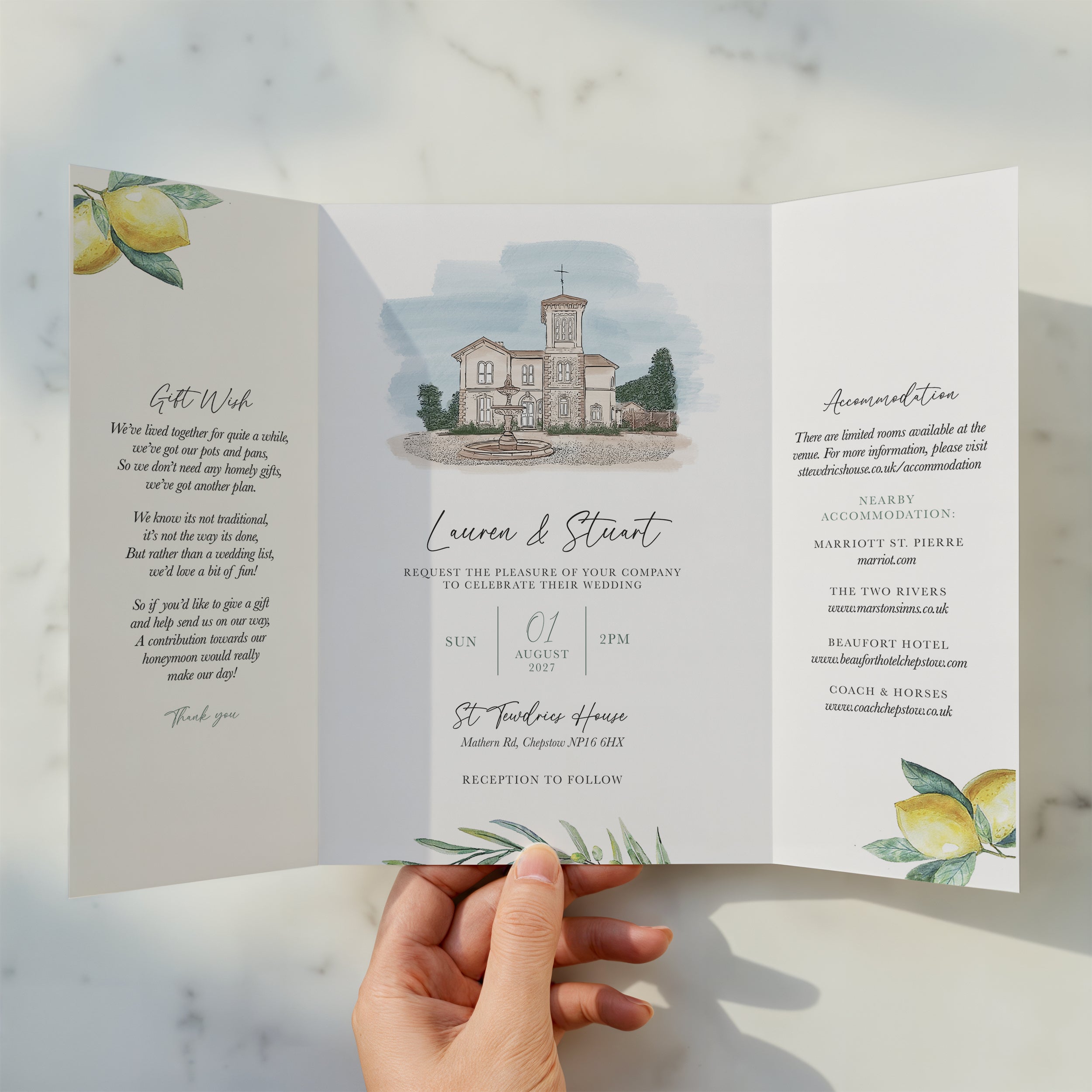 Lemon Illustrated Gatefold Wedding Invitation