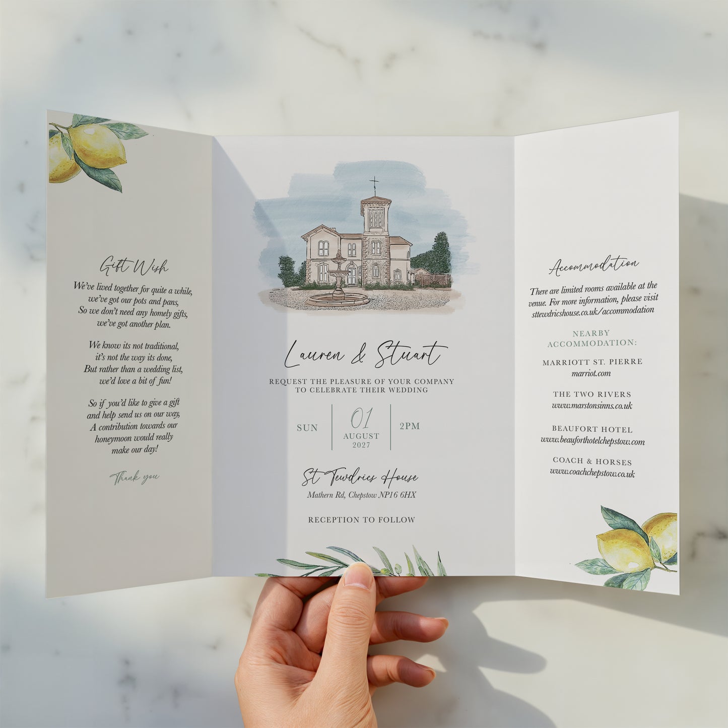 Lemon Illustrated Gatefold Wedding Invitation