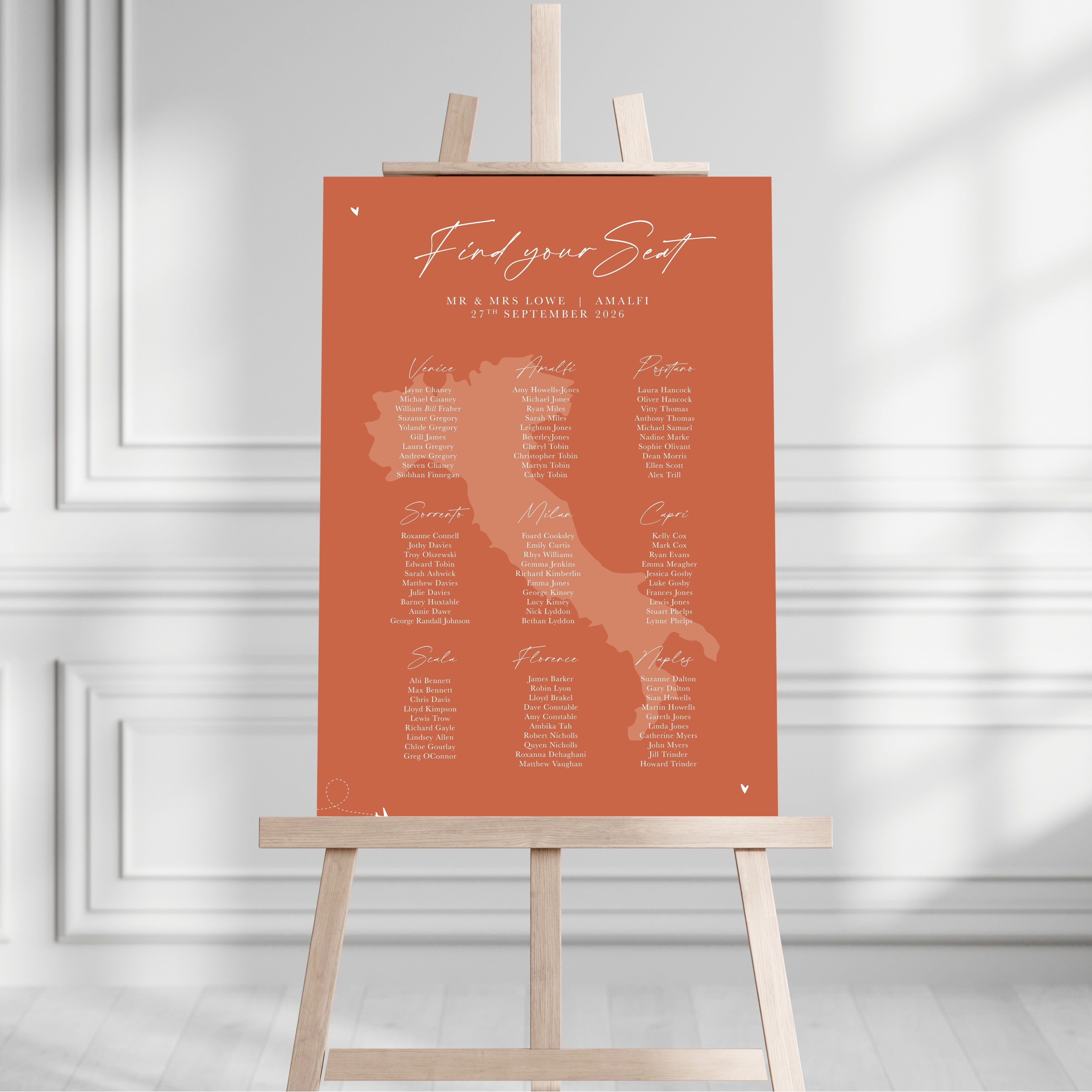 Burnt Orange Destination Table Plan Sign