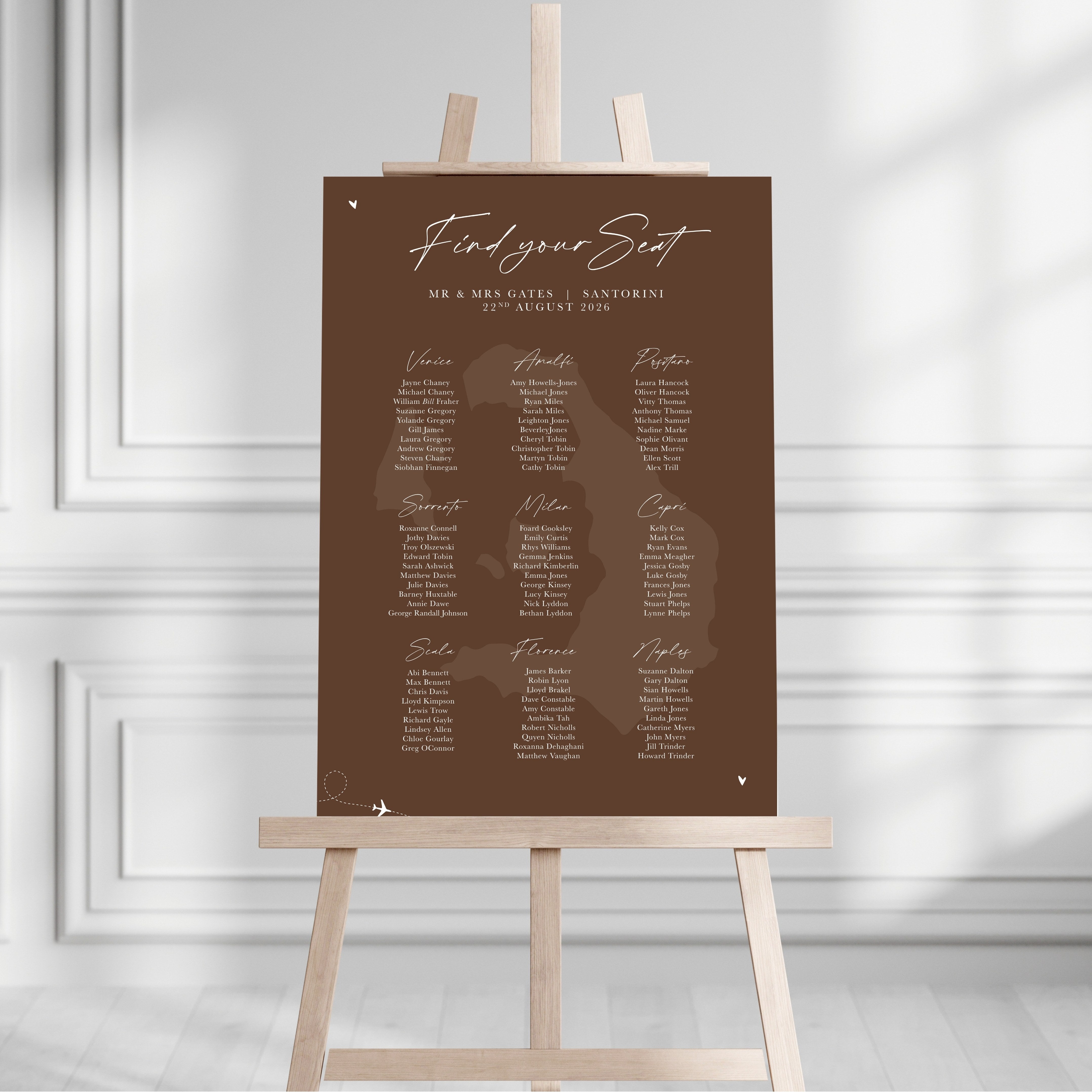 Chocolate Brown Destination Table Plan Sign