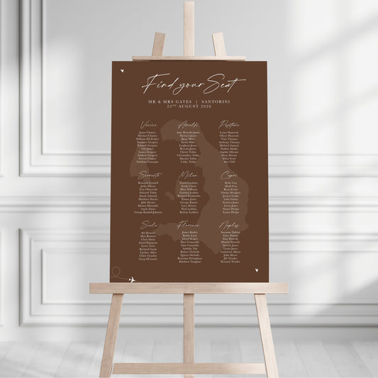 Chocolate Brown Destination Table Plan Sign