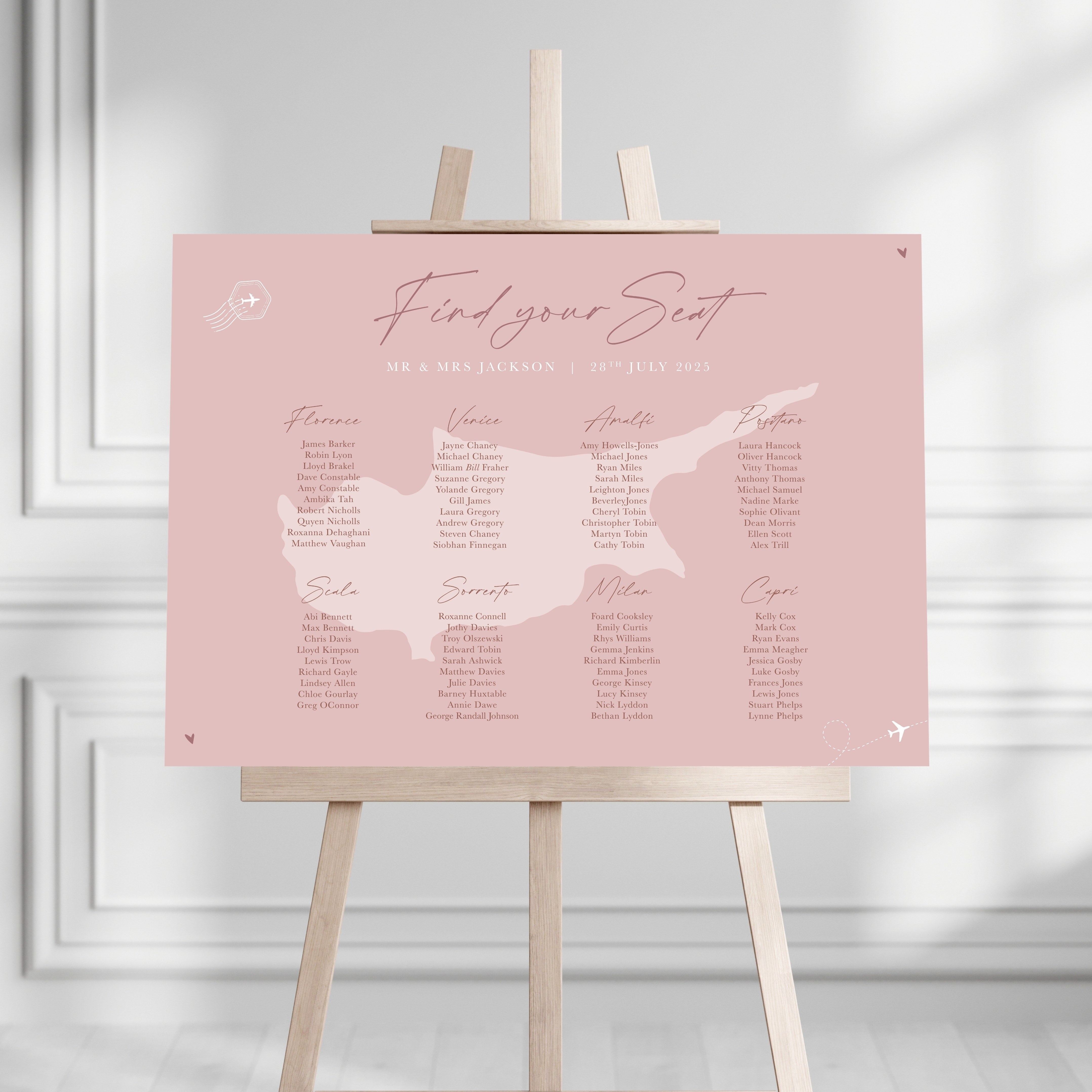 Dusky Pink Destination Table Plan Sign