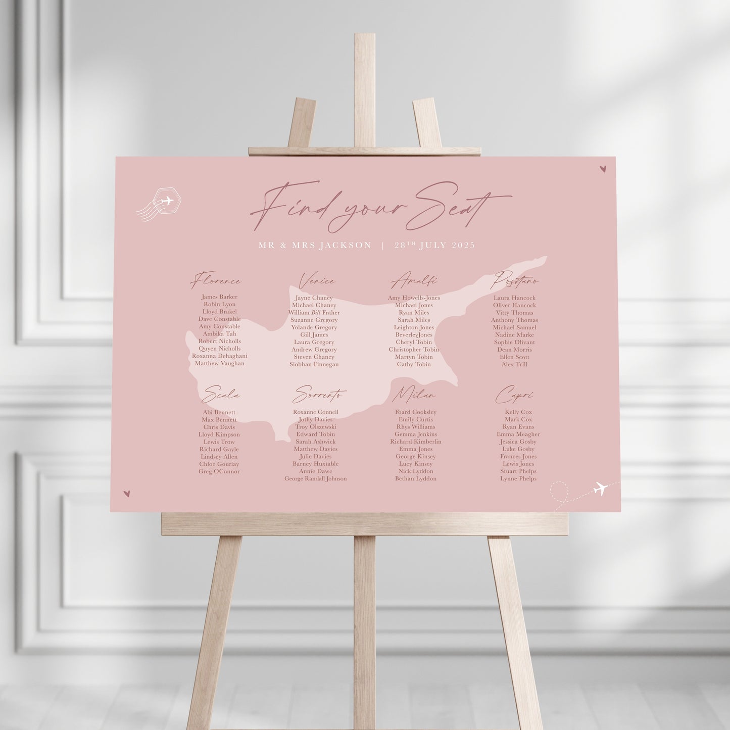 Dusky Pink Destination Table Plan Sign
