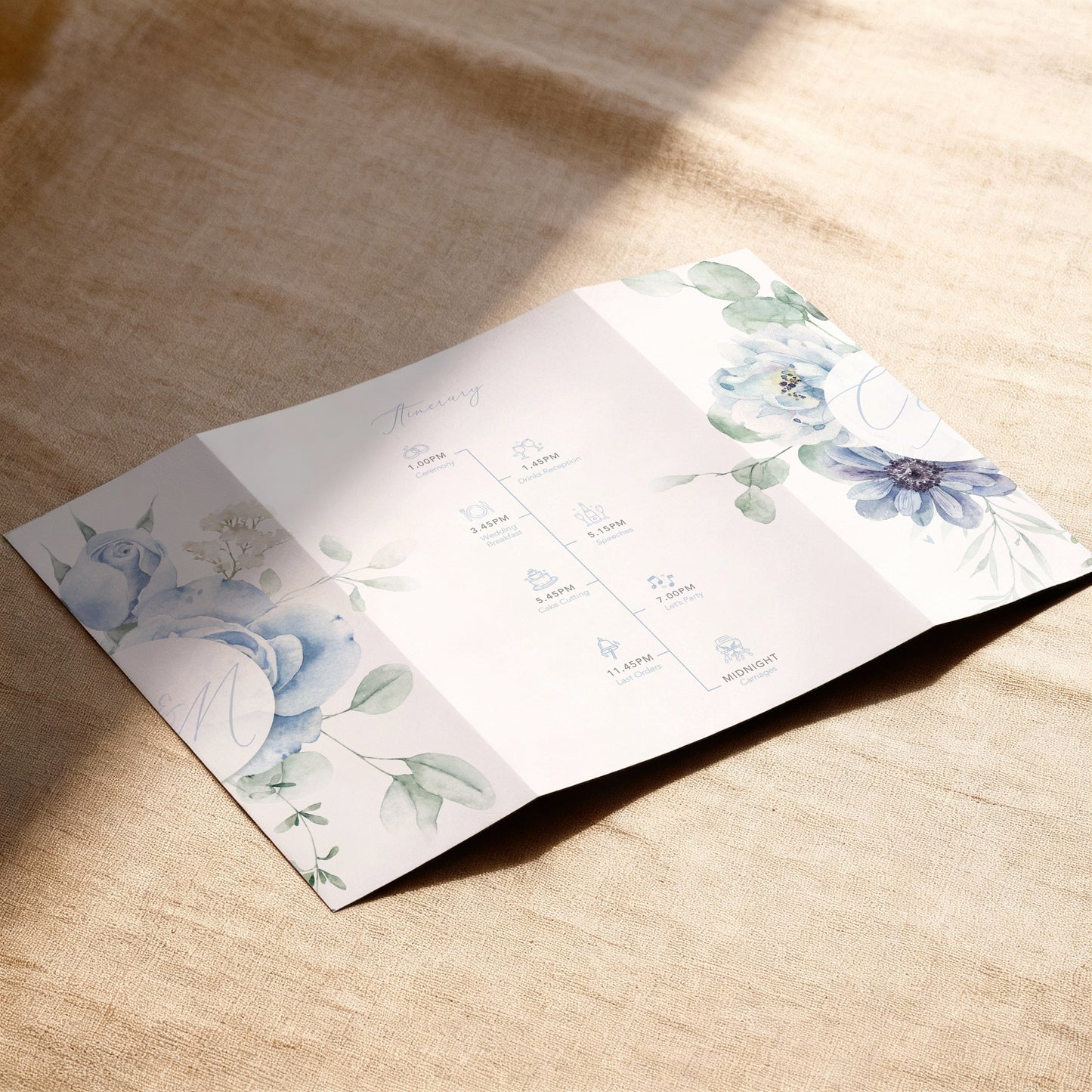 Dusty Blue Floral Illustrated Gatefold Wedding Invitation