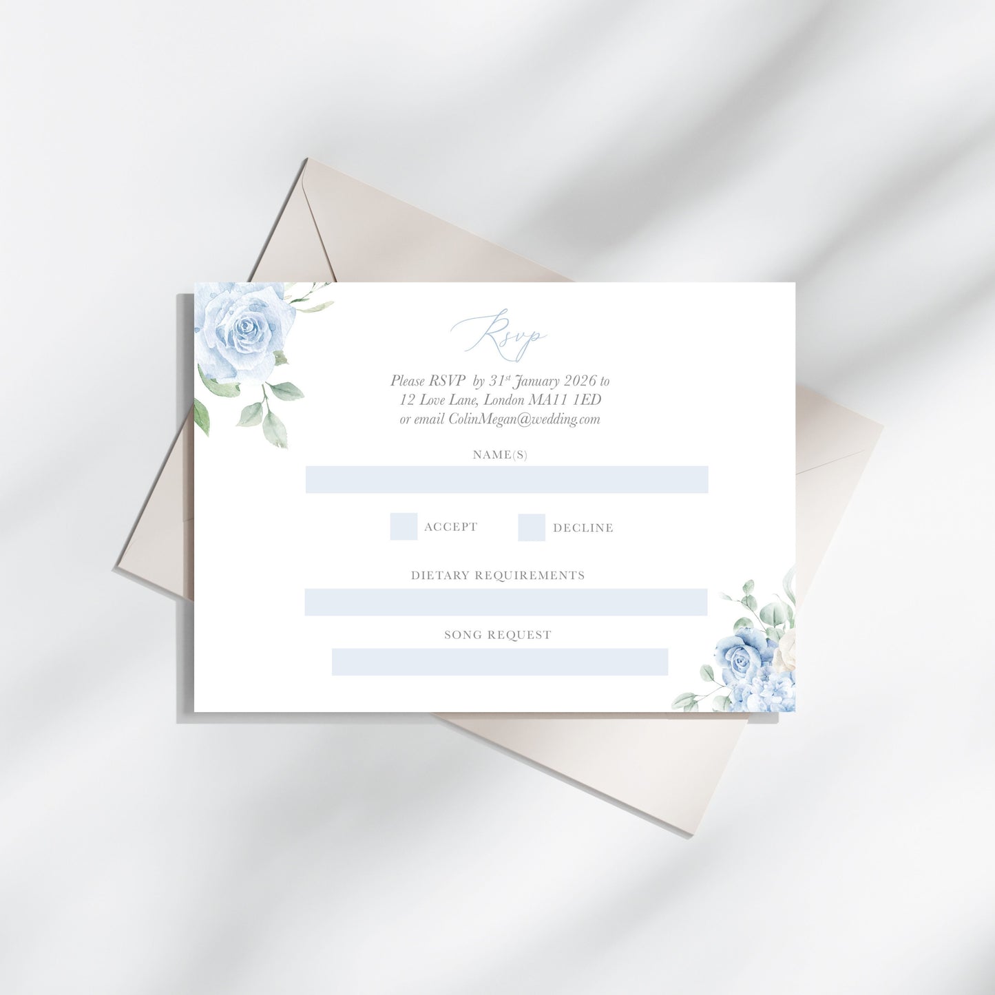 Dusty Blue Floral Illustrated Gatefold Wedding Invitation