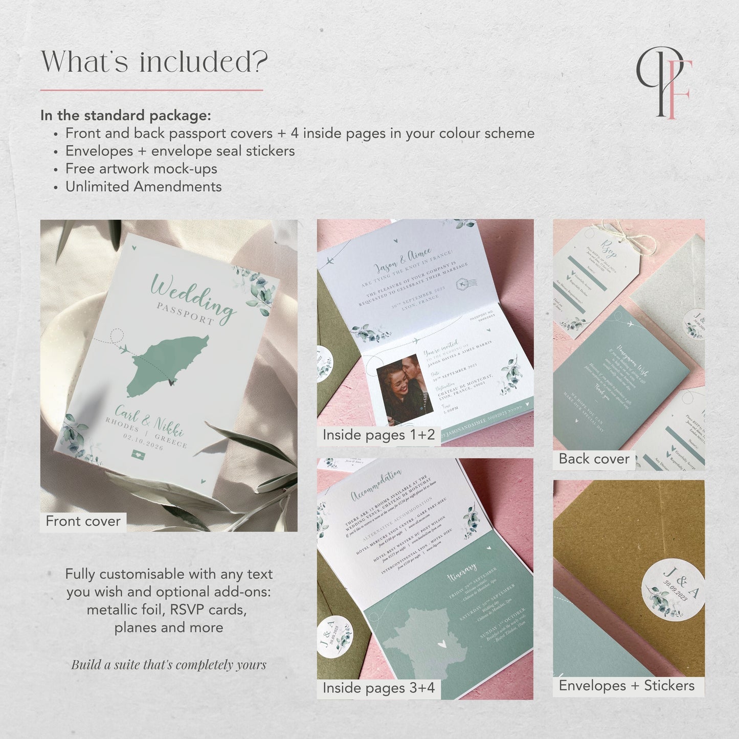 Sage Green Eucalyptus Passport Wedding Invitations