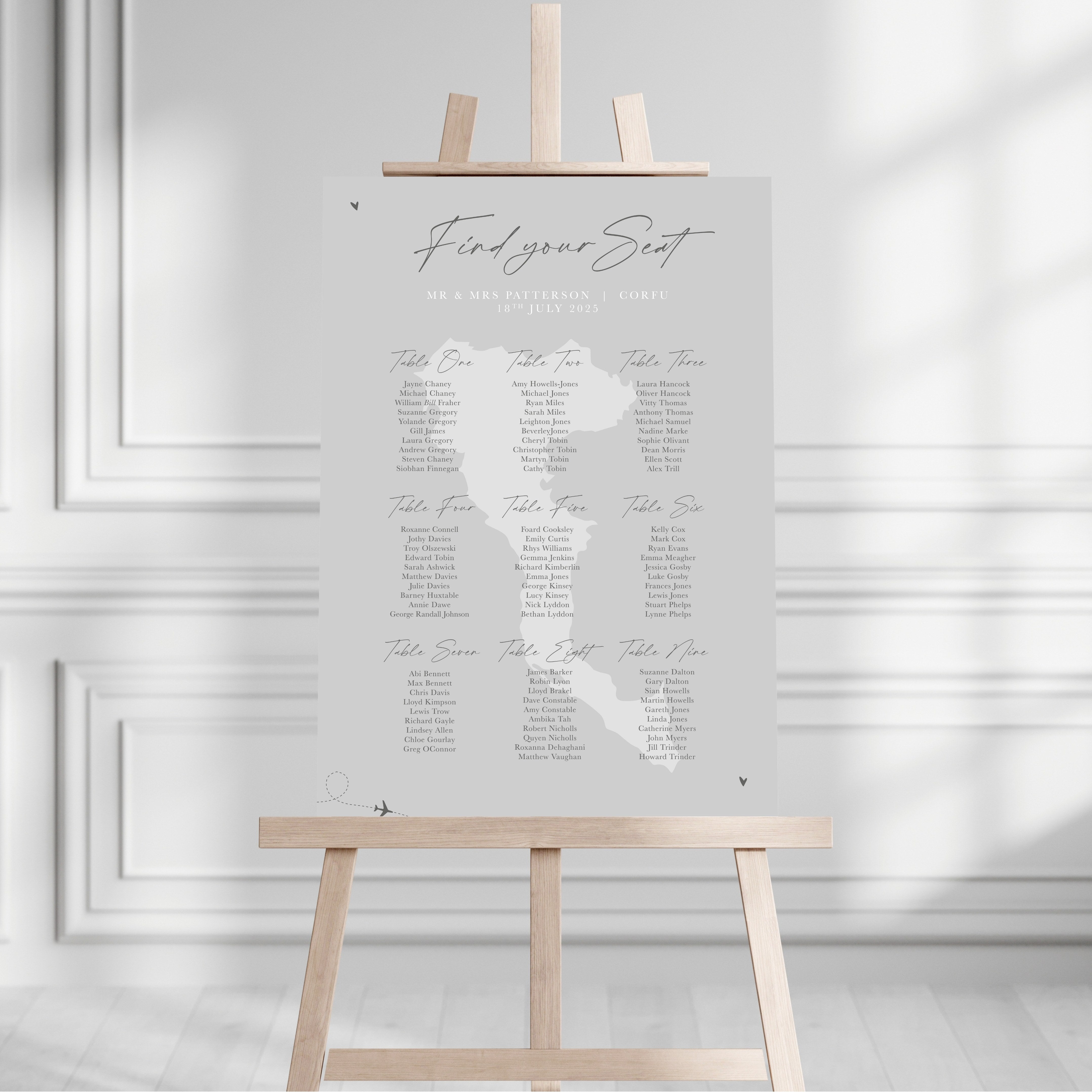 Light Grey Destination Table Plan Sign