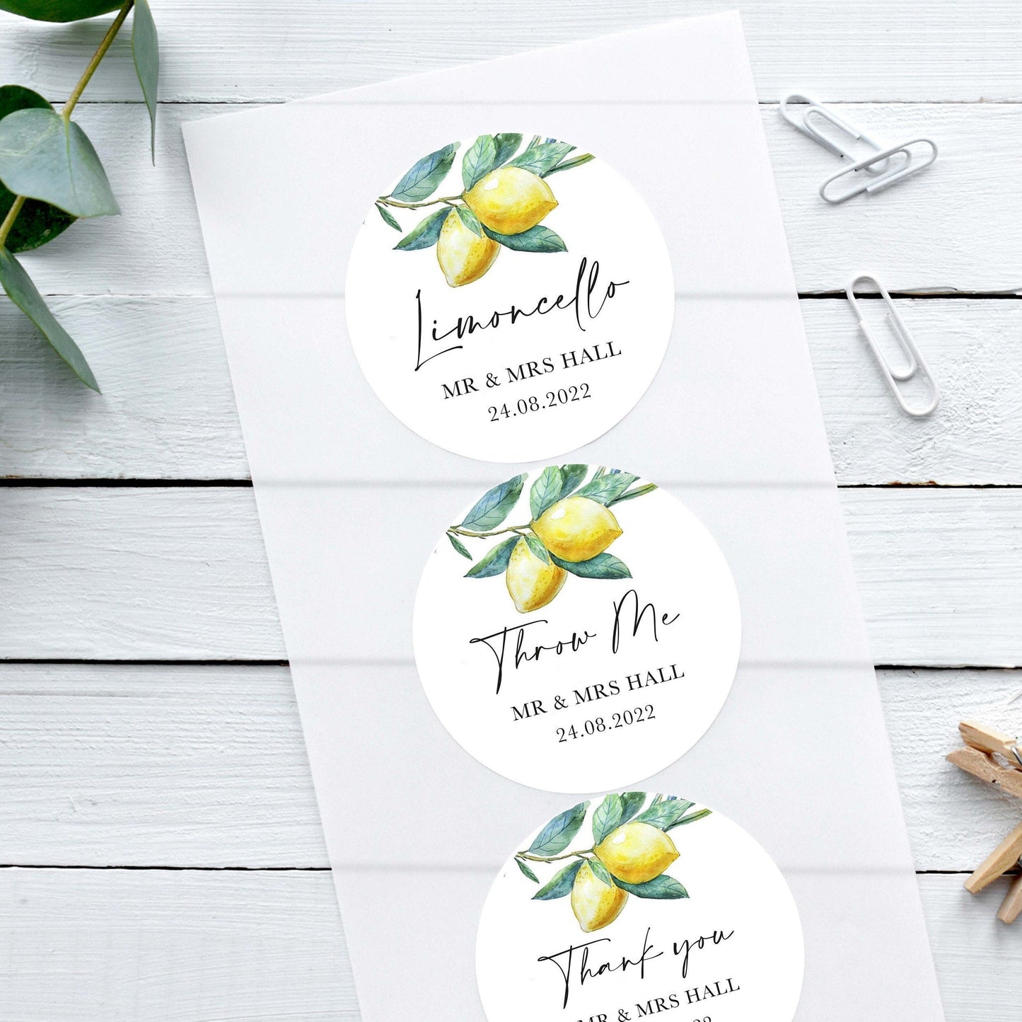 Rustic Lemon Wedding Stickers