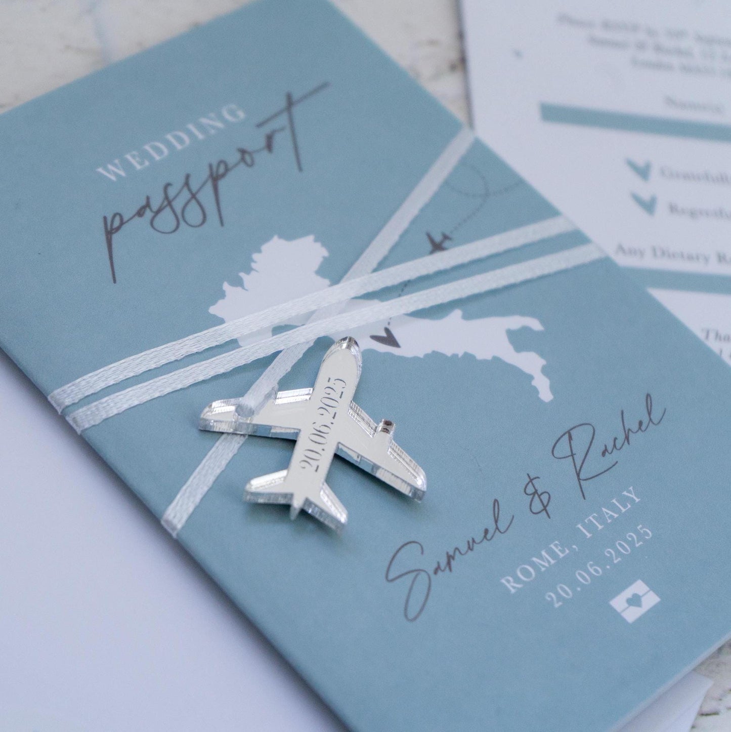 Dusty Blue Passport Wedding Invitations