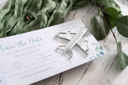 Sage Green Eucalyptus Boarding Pass Save the Dates