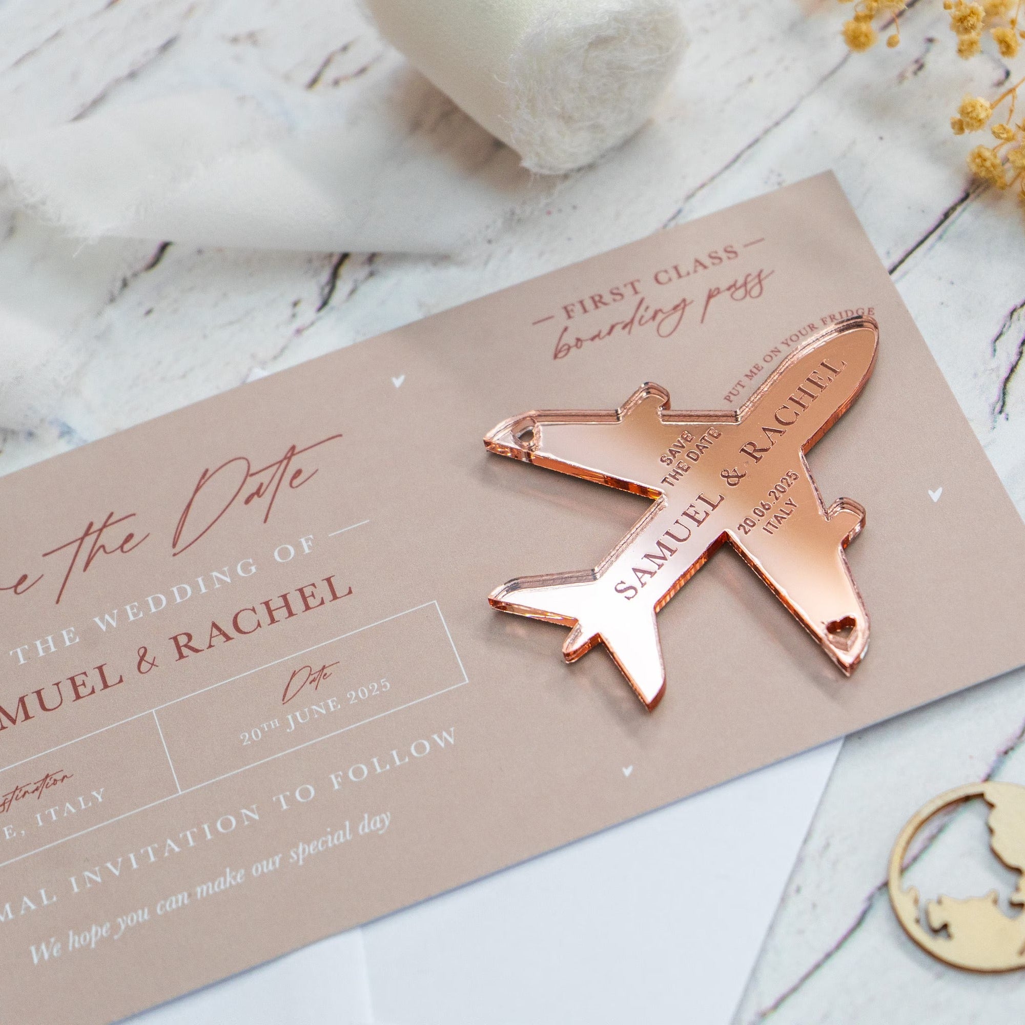 Beige Boarding Pass Save the Dates