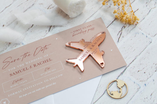 Beige Boarding Pass Save the Dates