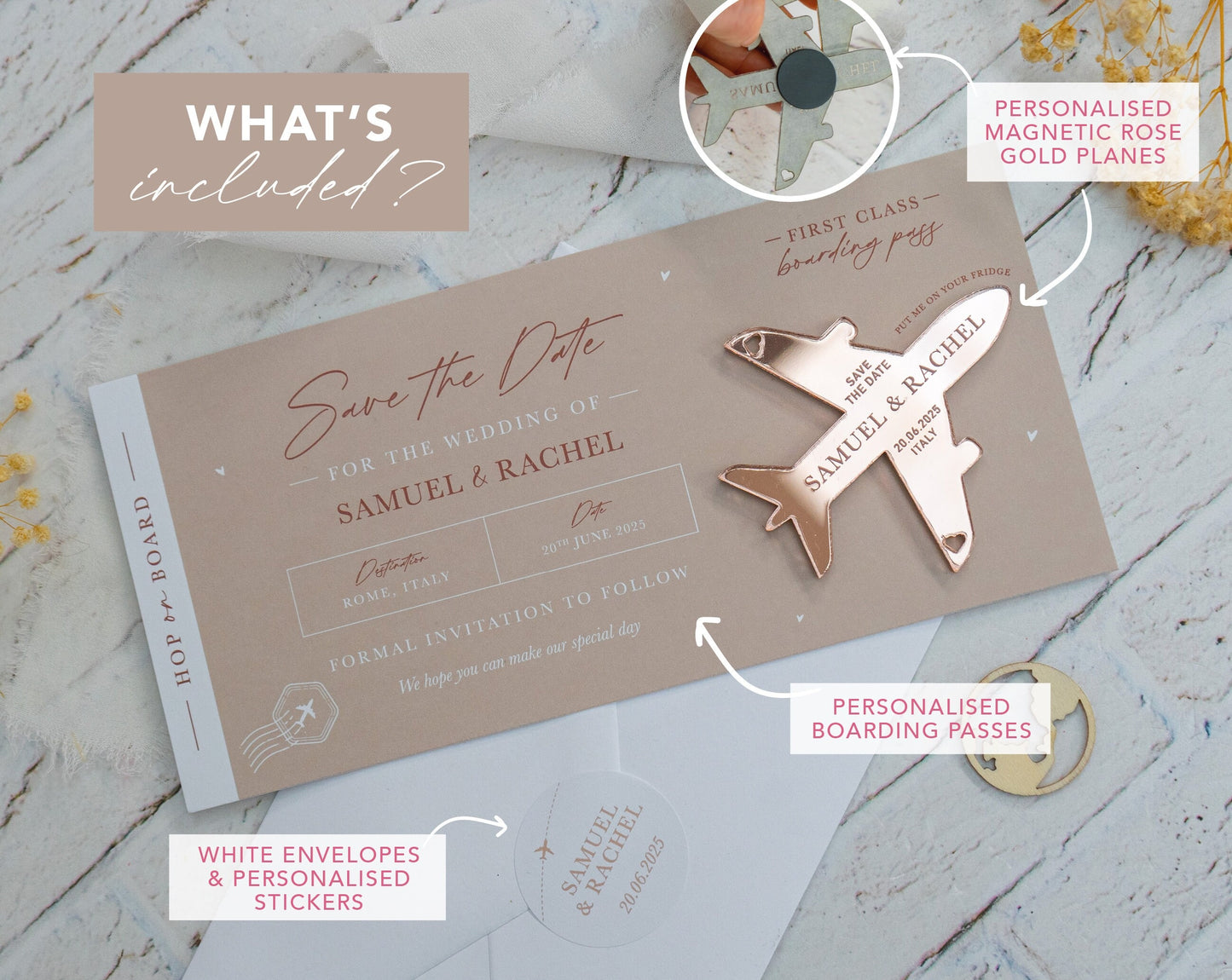 Beige Boarding Pass Save the Dates