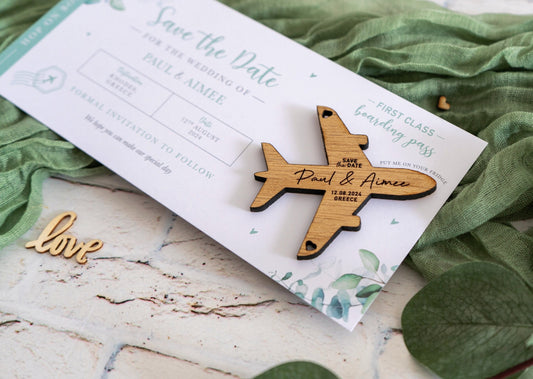 Sage Green Eucalyptus Boarding Pass Save the Dates