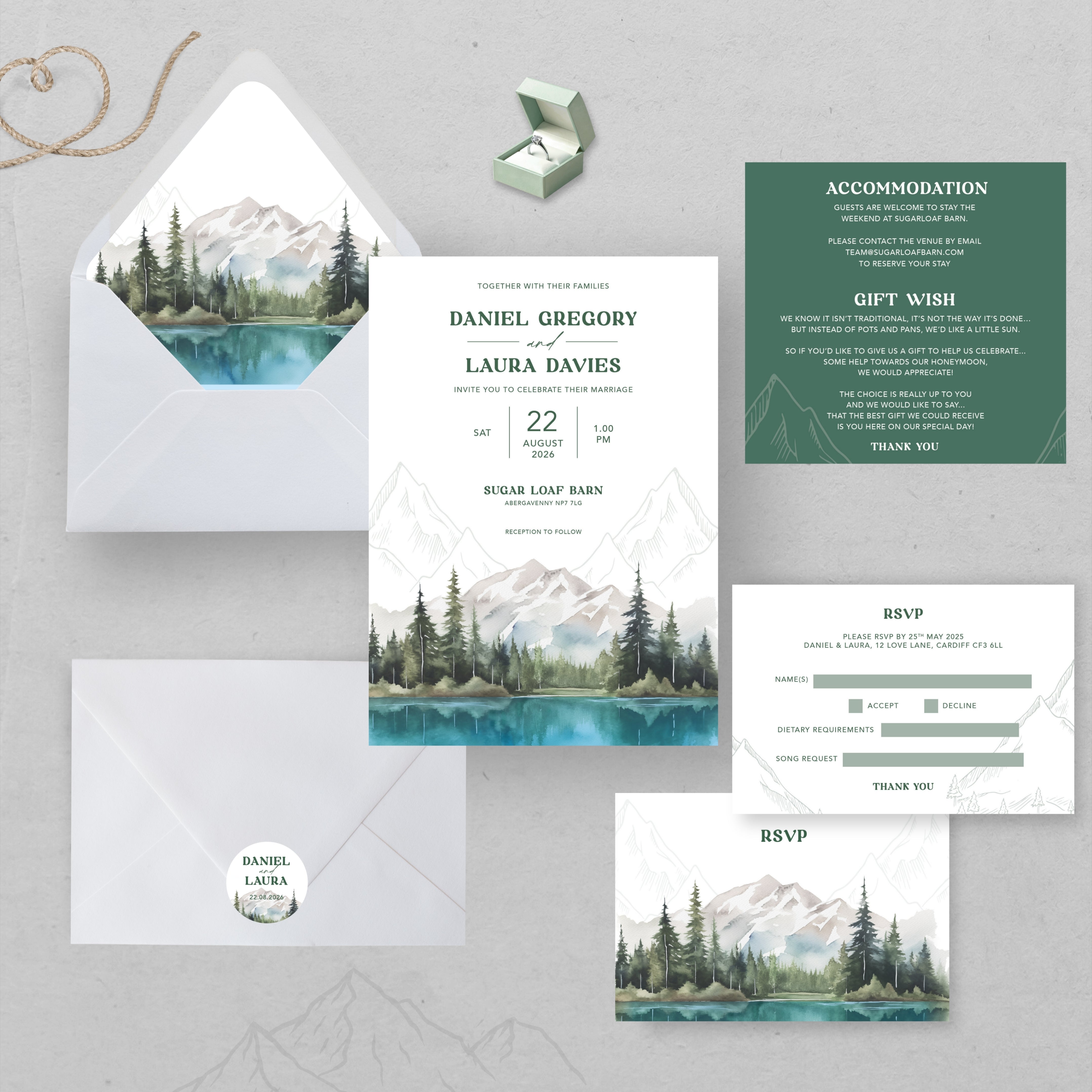 Lakes and Mountains Stacked Wedding Invitation