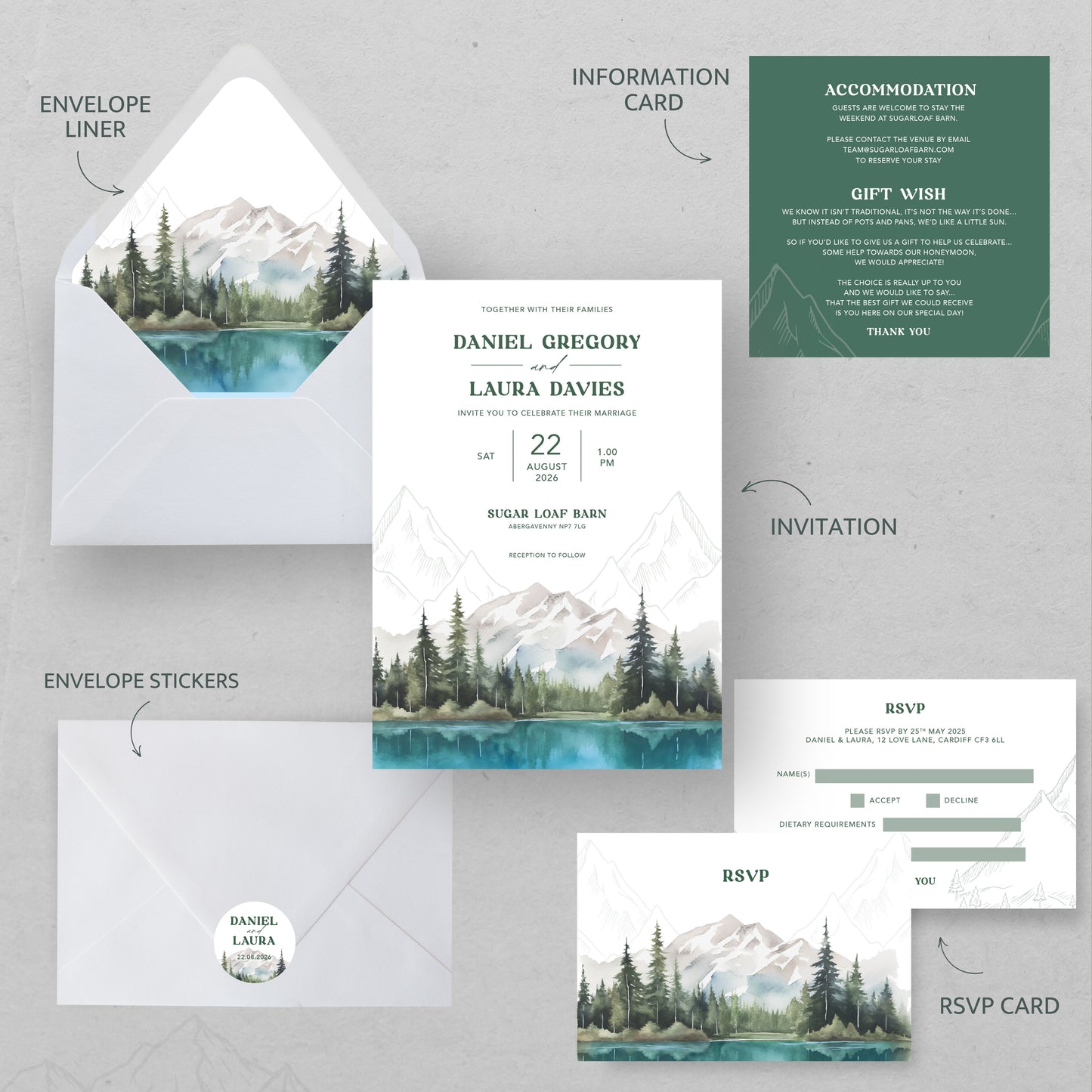 Lakes and Mountains Stacked Wedding Invitation