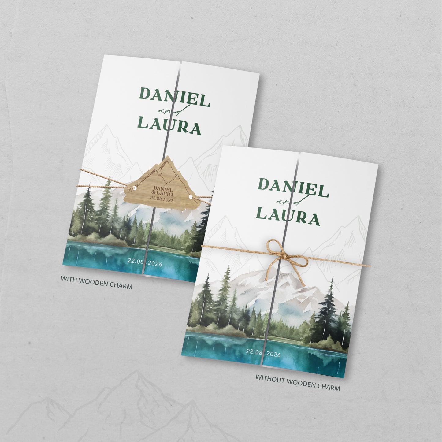 Lakes and Mountains Illustrated Gatefold Wedding Invitation