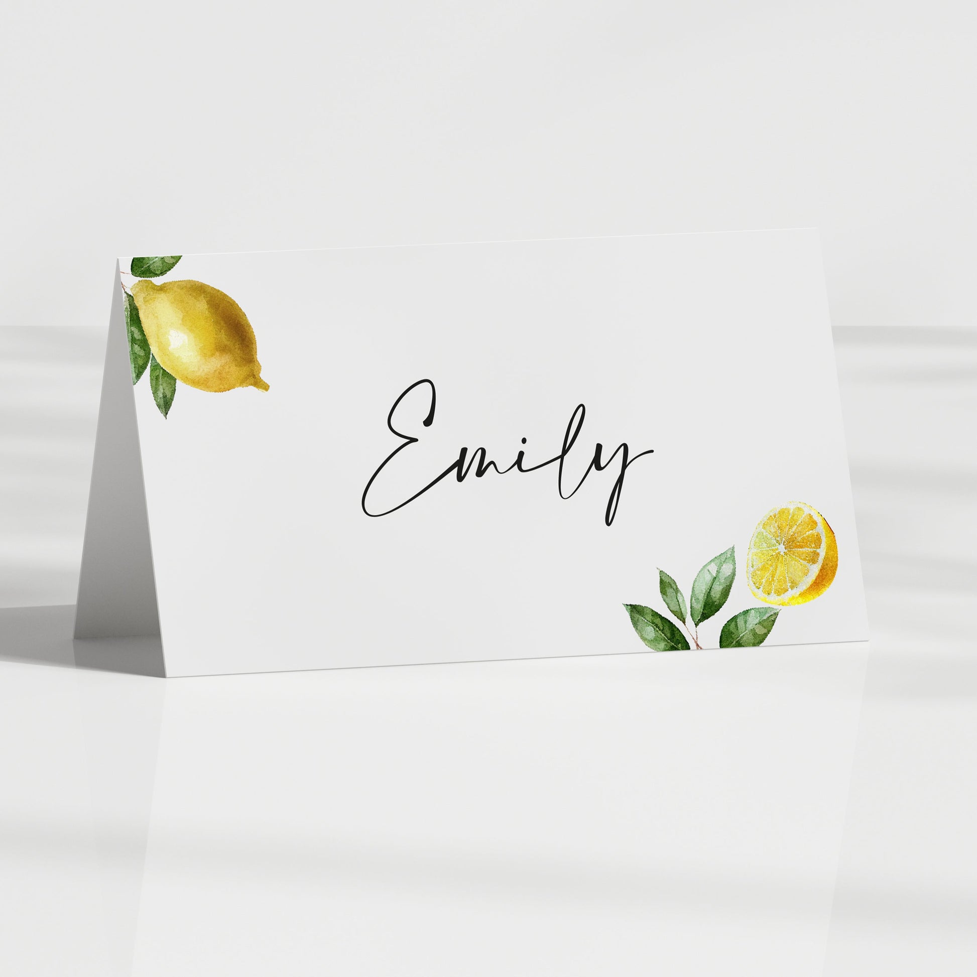 lemon wedding guest place name card 