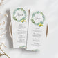 Lemon wedding menus, with watercolour lemon wreath pattern for Italy wedding, wedding menu personalised with name 
