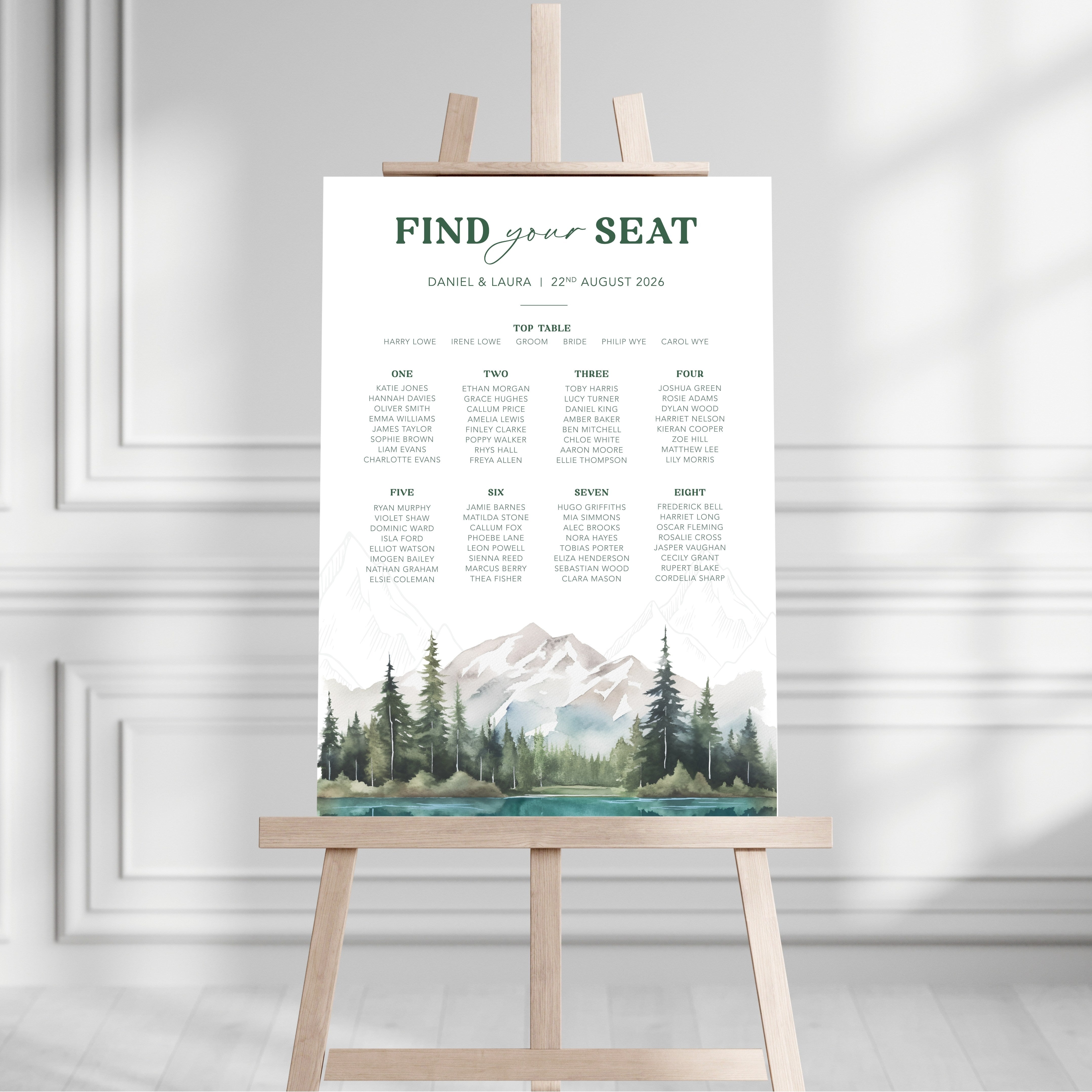 Lakes and Mountains Table Plan Sign