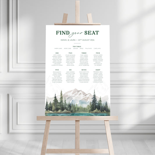 Lakes and Mountains Table Plan Sign