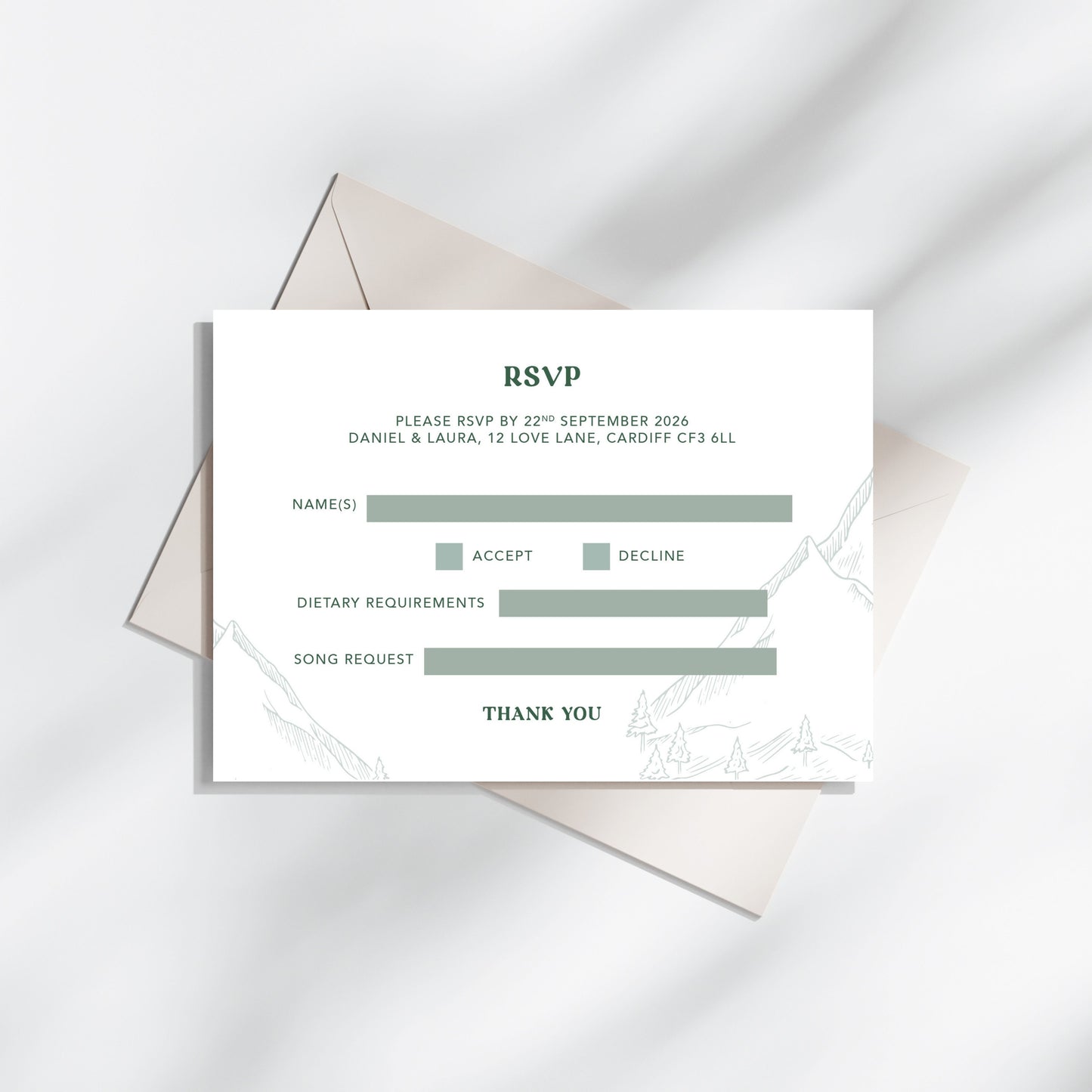 Lakes and Mountains Illustrated Gatefold Wedding Invitation