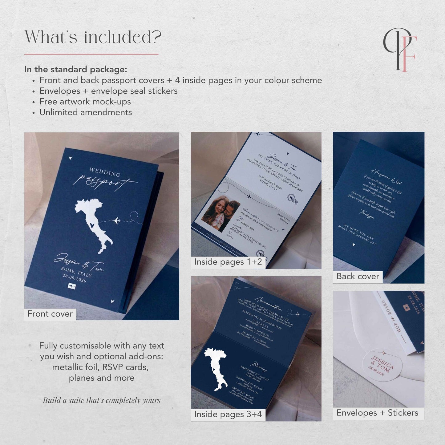 Navy Blue Passport Wedding Invitations