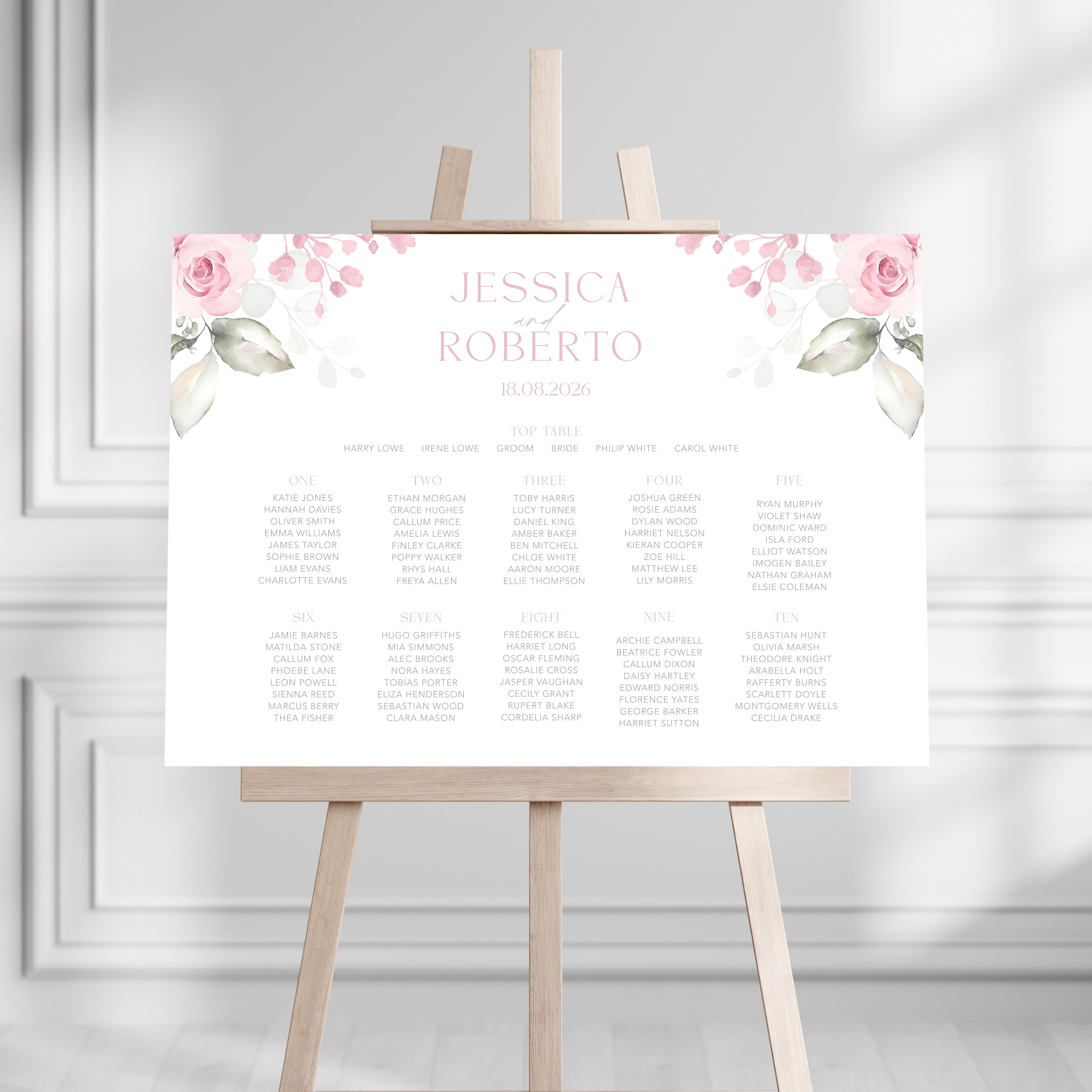 Pink Roses Table Plan Sign