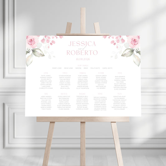 Pink Roses Table Plan Sign