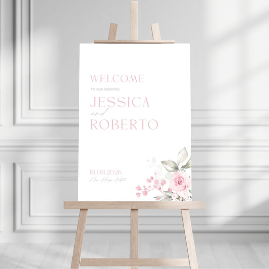 Pink Roses Welcome Sign