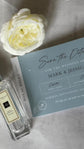 Dusty Blue Boarding Pass Save the Dates