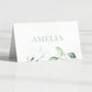sage green eucalyptus folded name card for wedding table 
