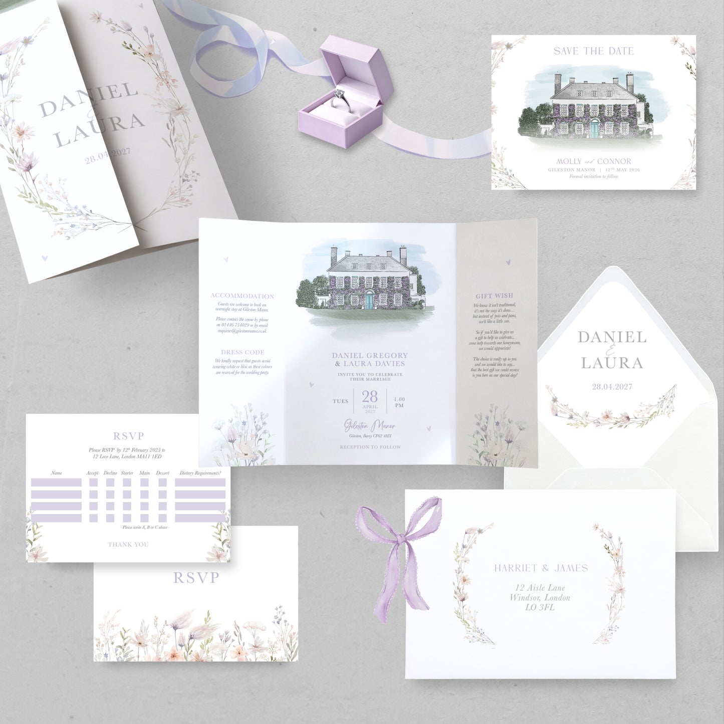 Spring Wildflowers Illustrated Gatefold Wedding Invitation