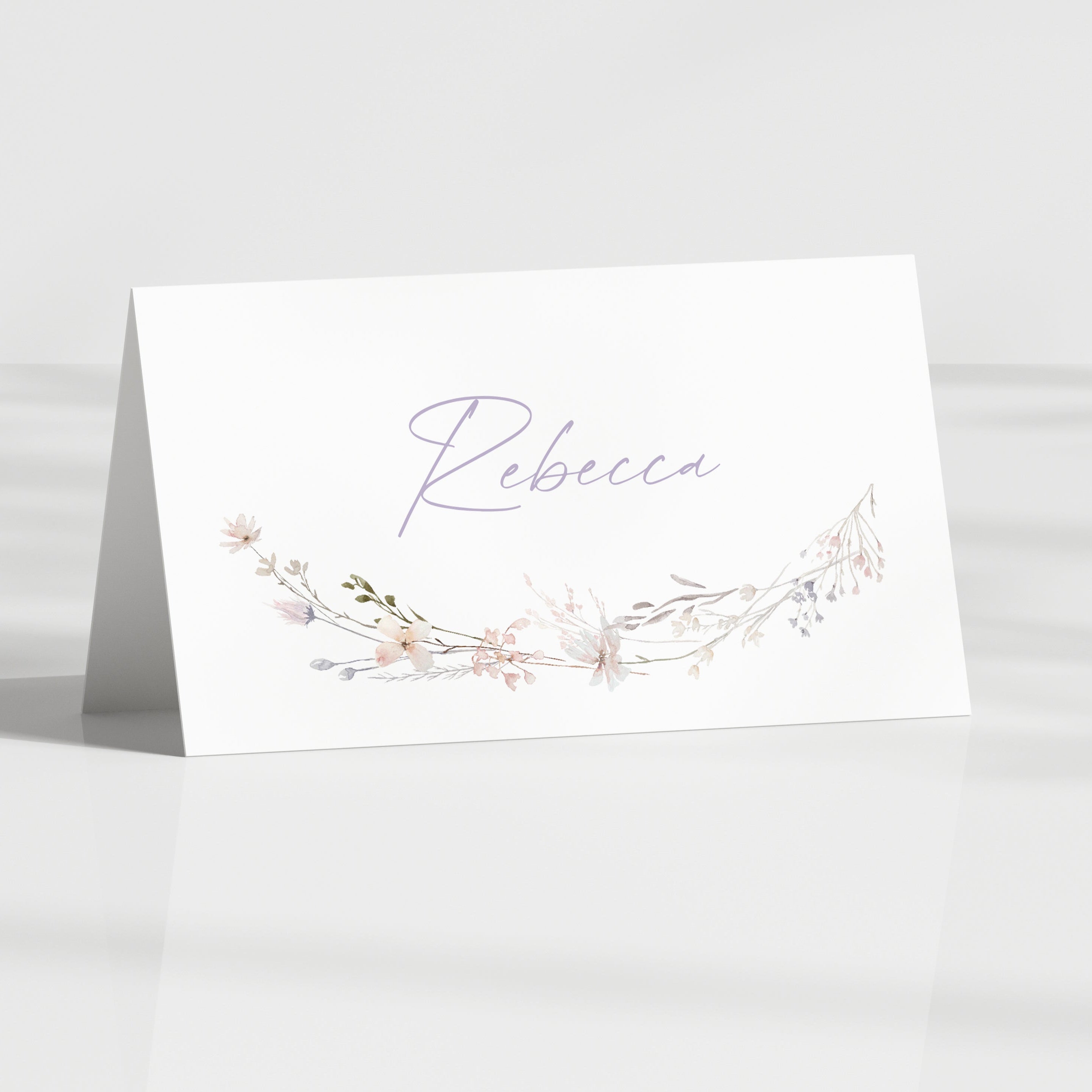 light spring wildflower folded name card for wedding