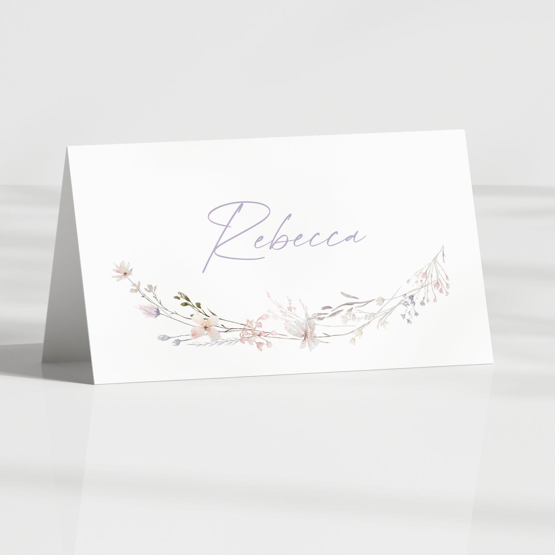 light spring wildflower folded name card for wedding