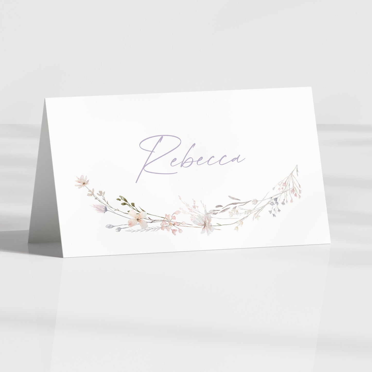 light spring wildflower folded name card for wedding