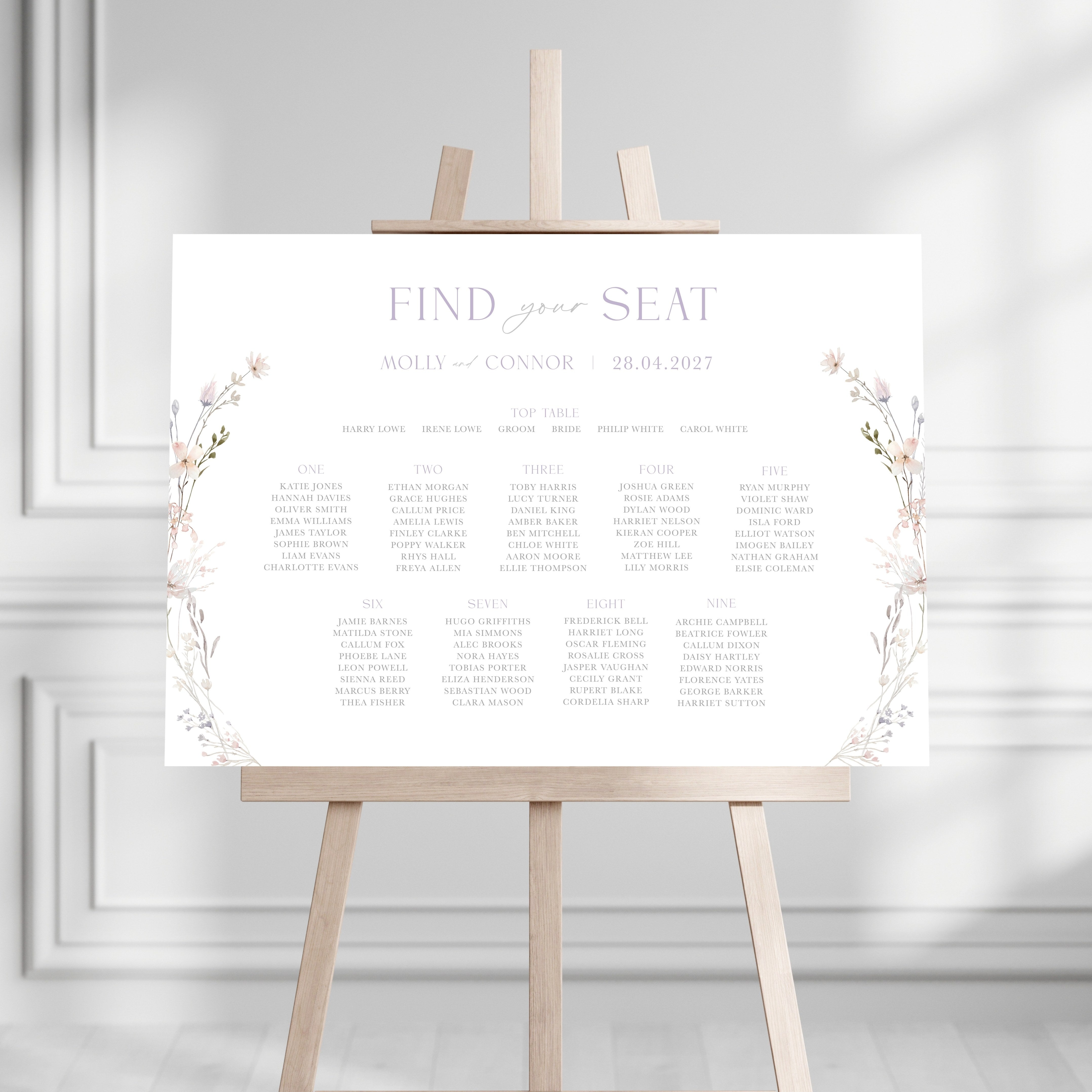 Spring Meadow Wildflowers Table Plan Sign