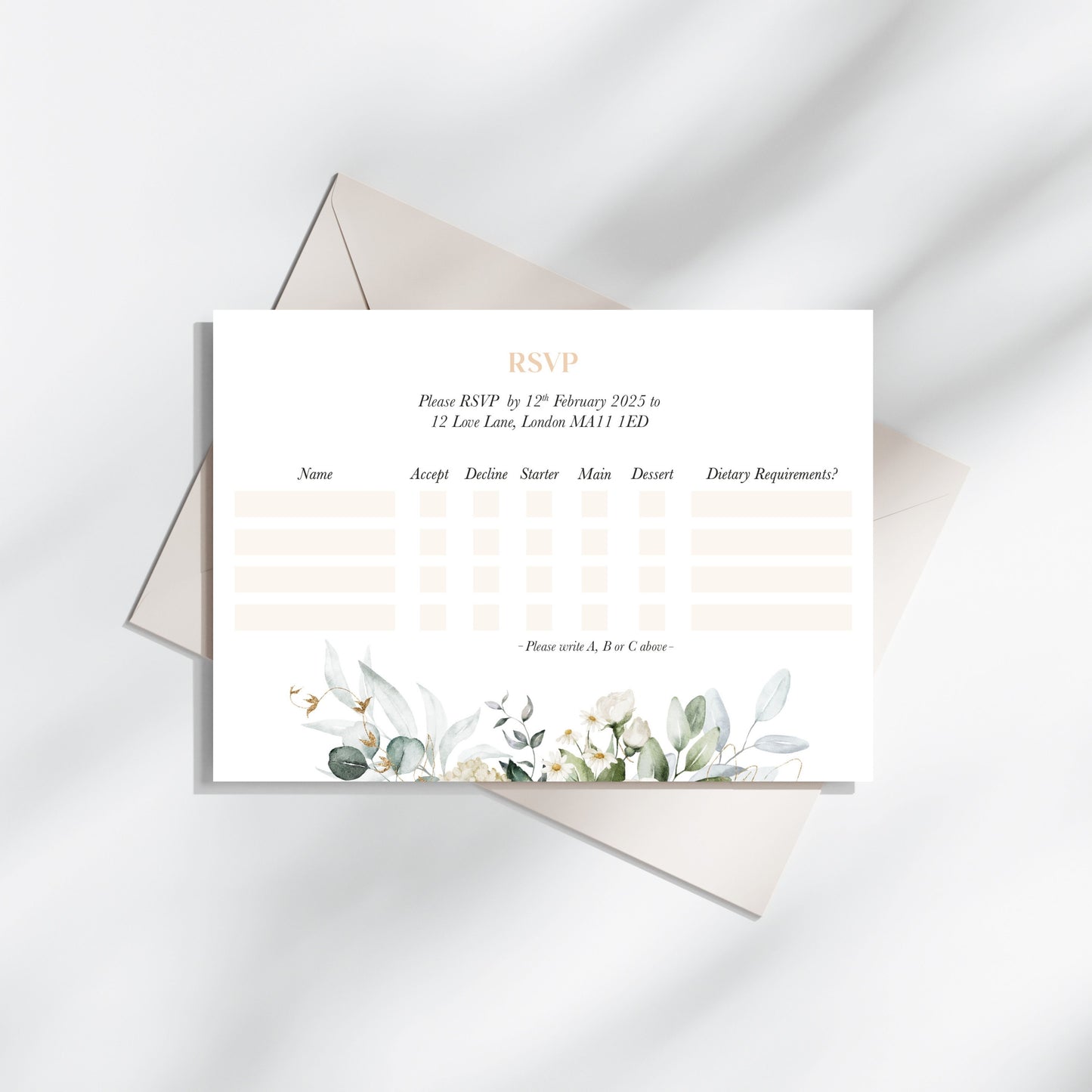 White Floral Illustrated Gatefold Wedding Invitation
